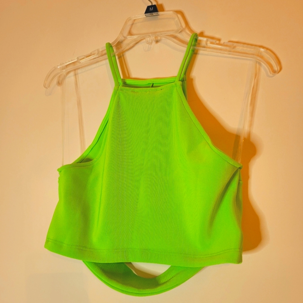 NWT green halter crop top with back cutout